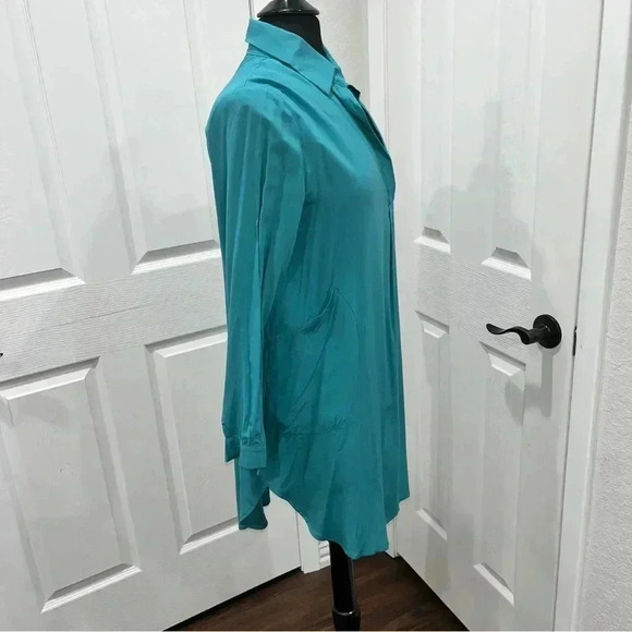 Ekouer teal v- neck shirt dress long sleeve with pockets NWT - Picture 7 of 10